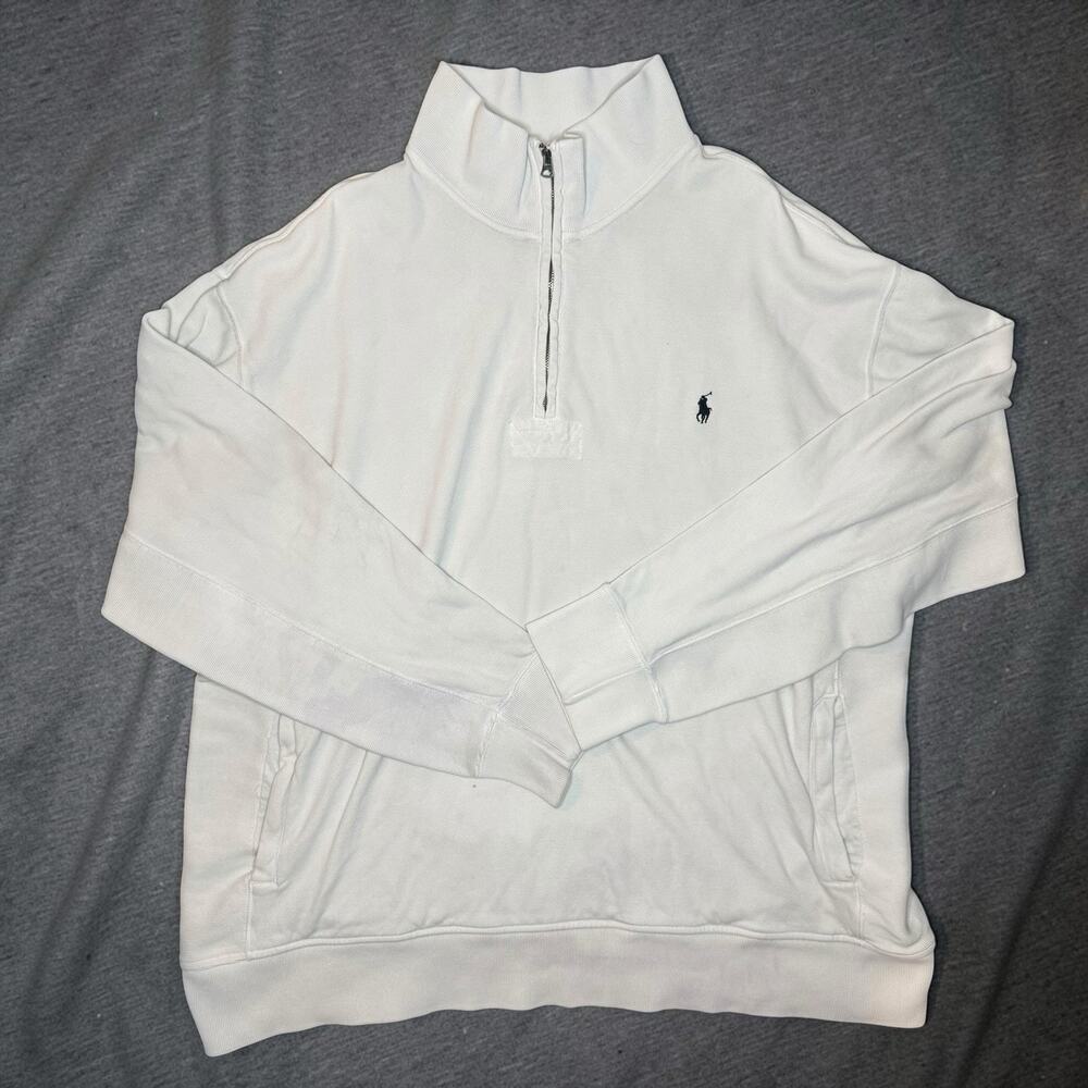 Polo Ralph Lauren Quarter Zip Pullover Sweater White Mens 2XLT Tall Estate Rib